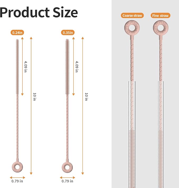 2Pcs Silicone Straw Cleaner Brush, Dual-Size Brushes, Clean - Image 2