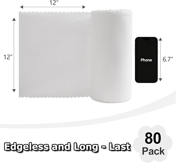 80 Pack Microfiber Cleaning Cloth Roll White Reusable Paper Towels 12"x12" Tear - Image 2