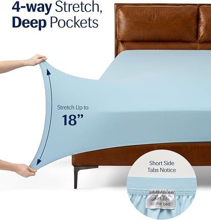 REST® Evercool®+ Cooling Sheet Set, Full Size, Light Blue, Breathable Bed Sheets for Hot Sleeper and Night Sweats, with Pillowcases, with Ionic+ Self-Cleaning Silver Yarn for Sensitive Skin, 4PCS