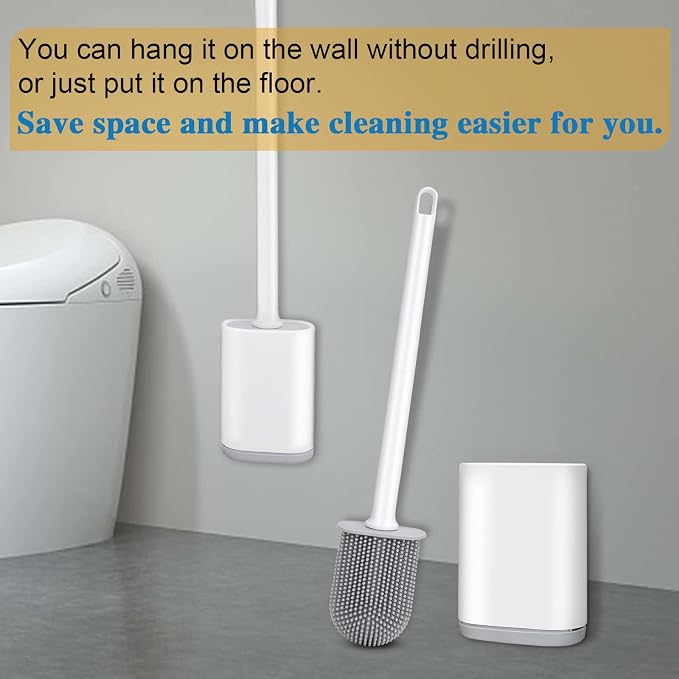 Silicone Toilet Brush and Holder Bendable Efficient Cleaning Wall Mounted - Image 3