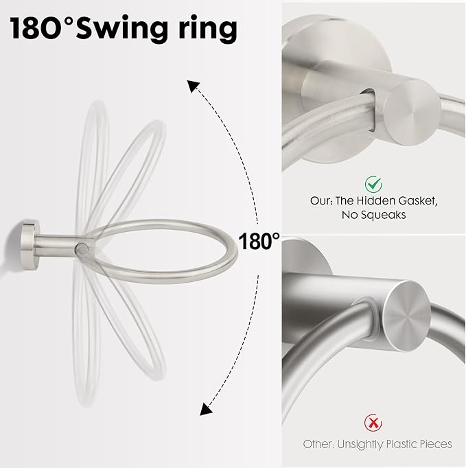 Brushed Nickel Toilet Paper Holder Set, Stainless Steel Towel Ring, Double Post - Image 4
