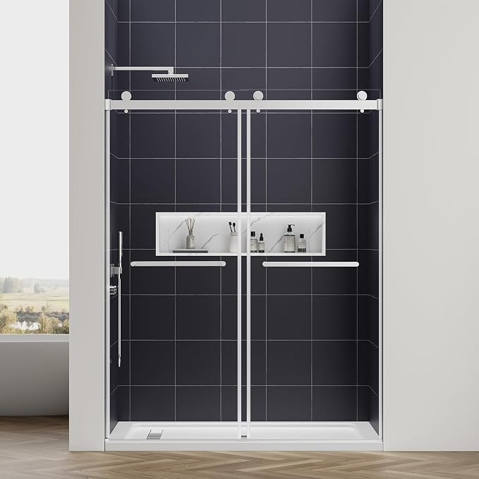 56-60" W x 76" H Double Sliding Frameless Shower Glass Door, 5/16" ANSI & SGCC by JONIVRAT