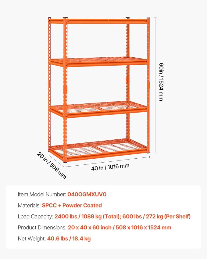 VEVOR Storage Shelves, 2400 lbs, 4 Tier Heavy Duty Garage Shelving, - Image 3