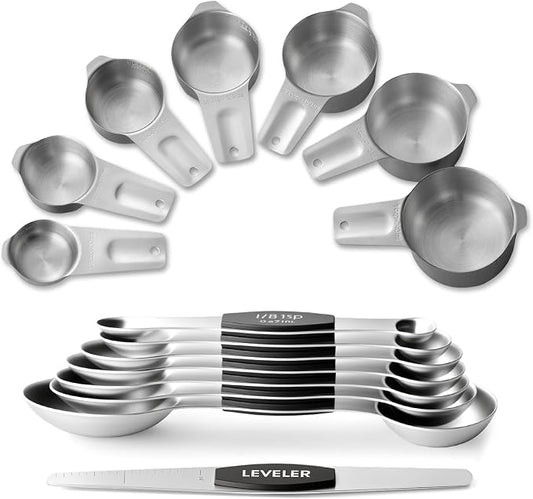 Stainless Steel Measuring Cups & Spoons Set, EWFEN Kitchen Tools Nesting by EWFEN