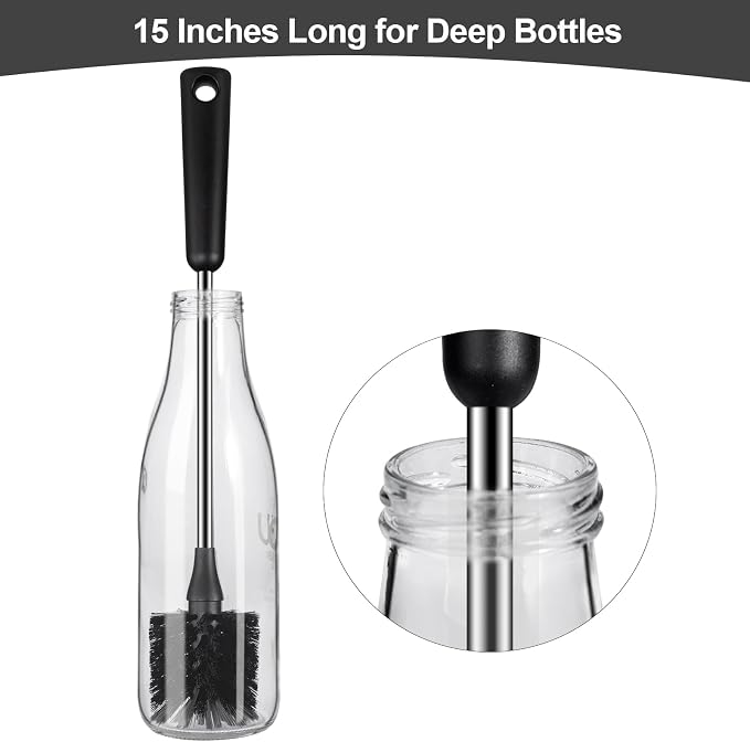 Water Bottle Brush, 15 Inches Long Stainless Steel Handle Bottle Brush Cleaner - Image 7