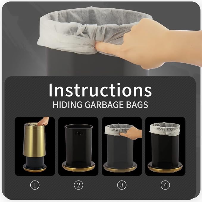 Household Swing Black Bathroom Trash Can，Brushed Stainless Steel，10 L/3 - Image 9