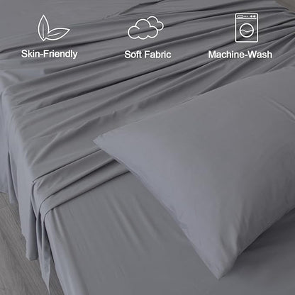 SPRINGSPIRIT Sleeper Sofa Queen Sheets Set, 4 Piece Bed Sheets Set Up to 8" Deep Pockets, Extra Soft and Breathable Bedding Sheets, Grey