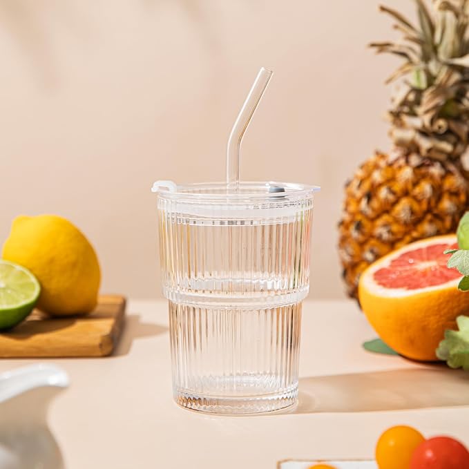 13oz Glass Tumblers with Lids and Straws, Cold Beverages, Includes Cleaning - Image 8