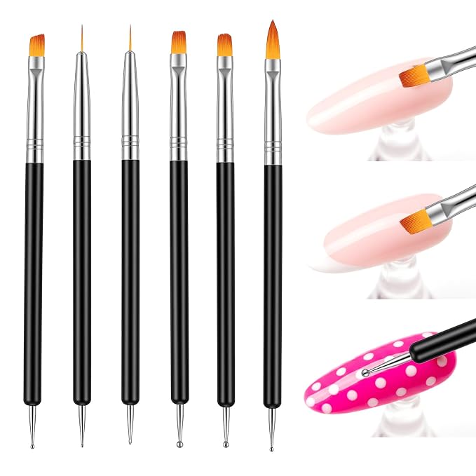 6Pcs French Nail Brush Set, Double-Ended Nail Art Brushes, Acrylic Nail Clean by Unknown