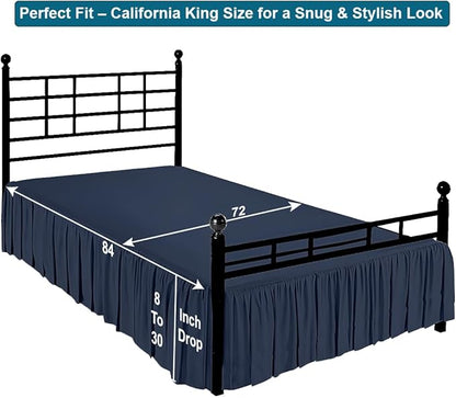 Shreem Linen Ruffled Bed Skirt with Split Corners, Gathered Style, 100% Microfiber, 16-Inch Drop, Dust Ruffle Bedskirt with Platform, Cal-King, Navy Blue