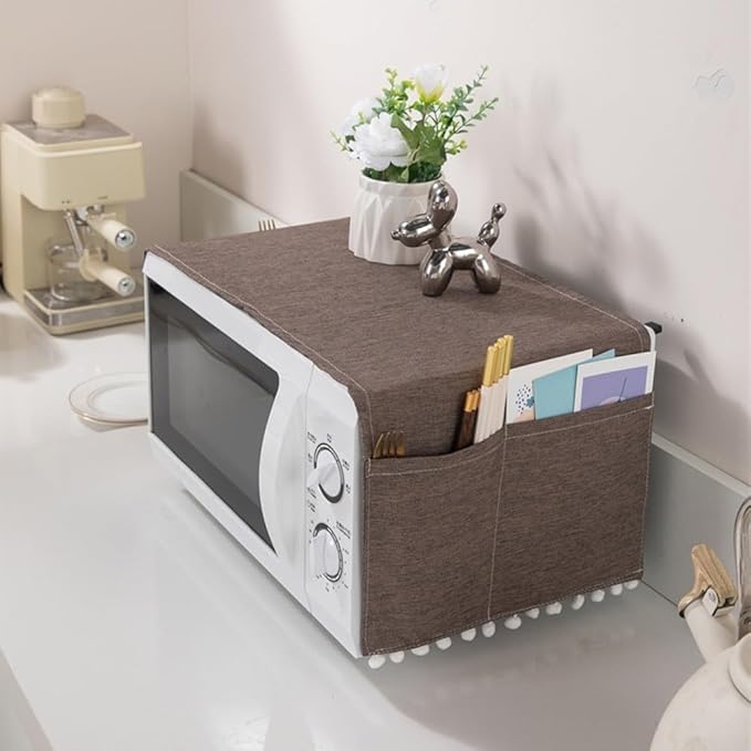 Microwave Oven Cover Dust Oil Proof Cotton Linen Waterproof Fabric Cloth Machine Protector Decorative Kitchen Appliance Cover 30 * 90cm Oven Cover Cloth Dust Cover(gray)