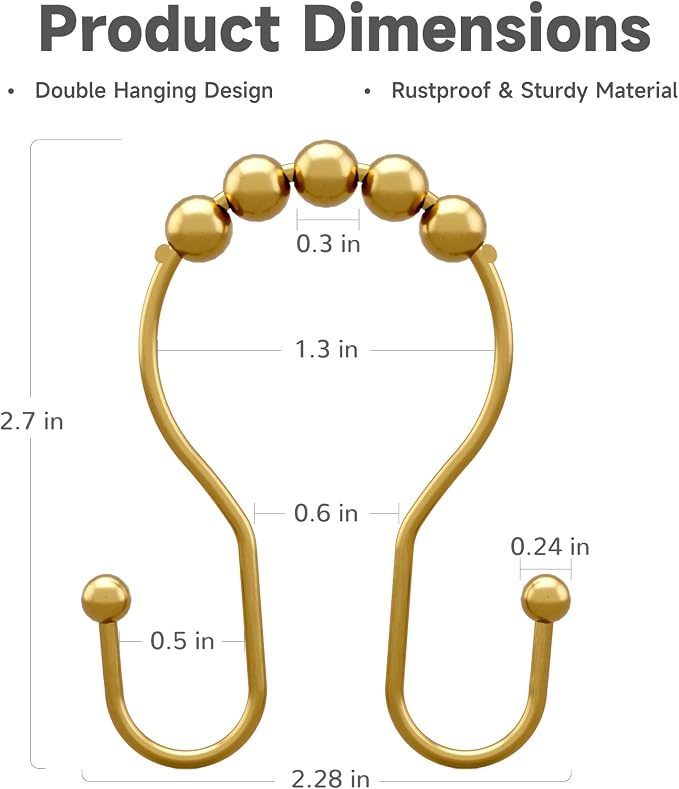Shower Curtain Hooks, Shower Curtain Rings Rust Proof Double Hook Shower - Image 5