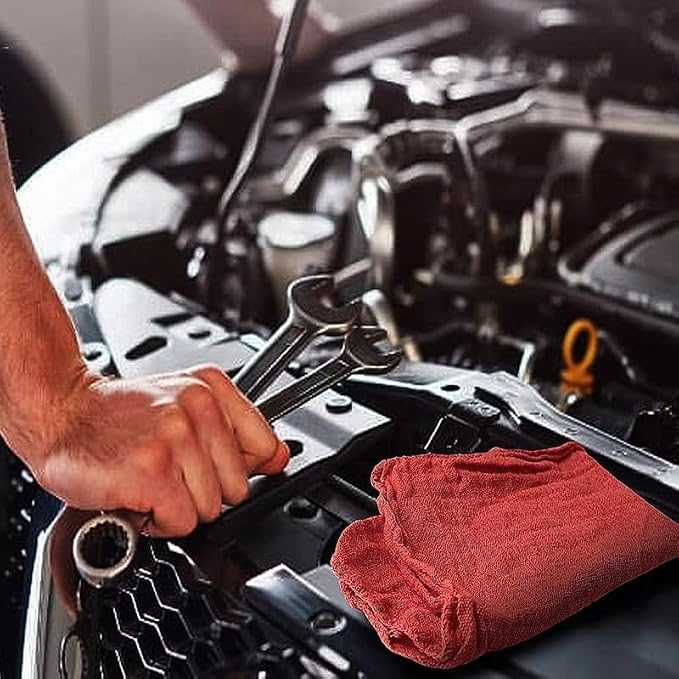 Auto Mechanic Shop Towels, 12 Pack Red - Image 7