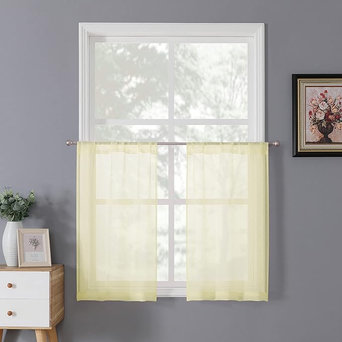 Tollpiz Short Sheer Tier Curtains Linen Textured Half Kitchen Curtain Sheers by Tollpiz