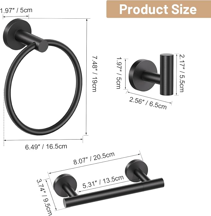 Black Bathroom Hardware Set, 4-Piece Towel Holder Set Include Double Bases - Image 6