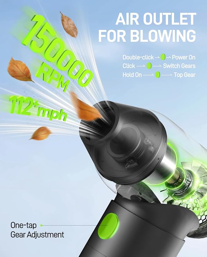 Electric Air Duster-150, 000 RPM 4-Gear Adjustable Aluminum Alloy Compressed - Image 3