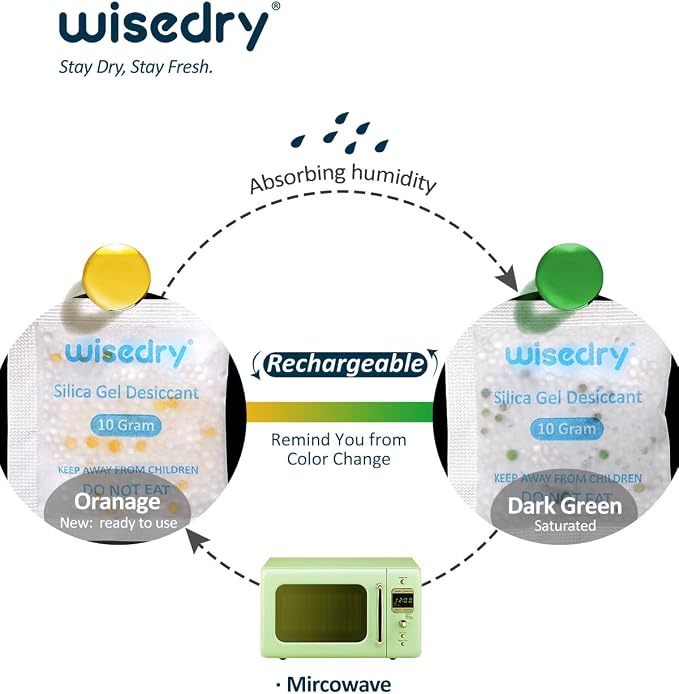 wisedry 10 Gram Silica Gel Desiccant Packets Reusable - Image 4