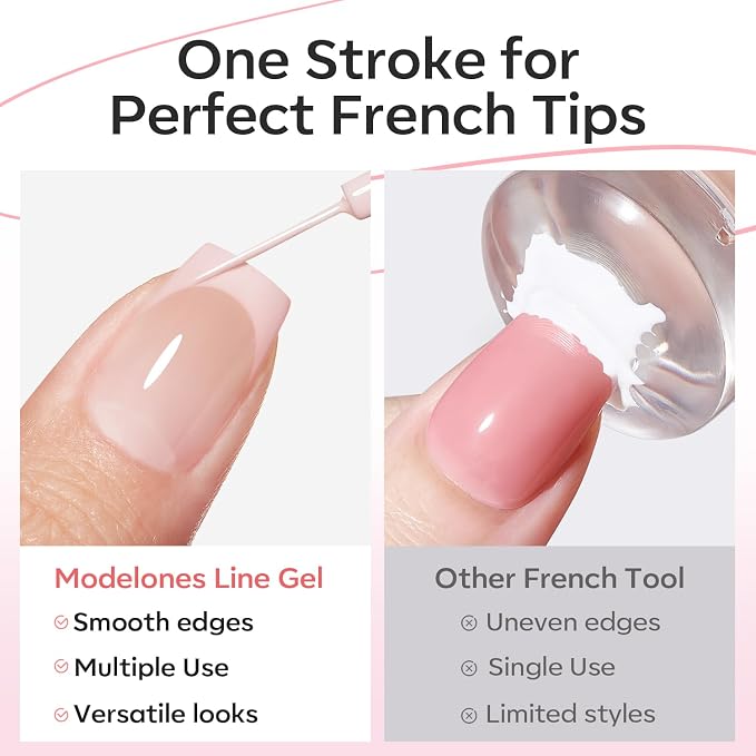 modelones Pink French Tip Liner Gel Polish, 15 ML Light Baby Blush Pastel Color - Image 7