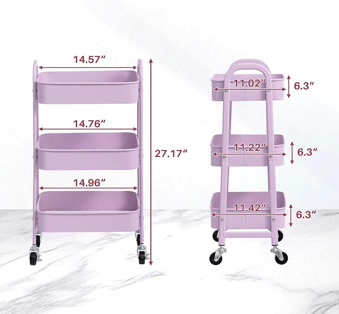 AGTEK Makeup Cart, Movable Rolling Organizer Cart, 3 Tier Metal Utility Cart - Image 8
