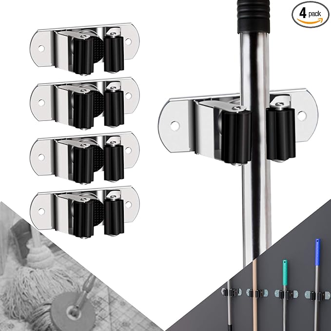 CWOVRS Broom Holder Wall Mount, 4 Pack Mop Holder Stainless Steel Mop and Broom by CWOVRSYourGreatHelper