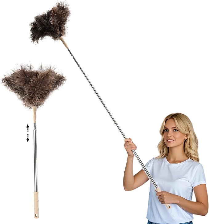 THARAHT Extendable Ostrich Feather Duster up to 27-94 inches Fluffy Feathers by THARAHT