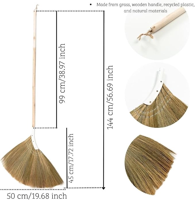 Natural Broom - Indoor Grass Broom - Long Handle Broomstick - Image 2