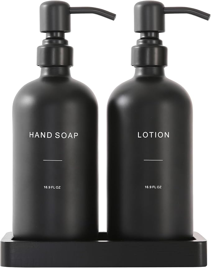 Black Soap Dispenser Bathroom Set, Soap and Lotion Dispenser Set by PrusWaso