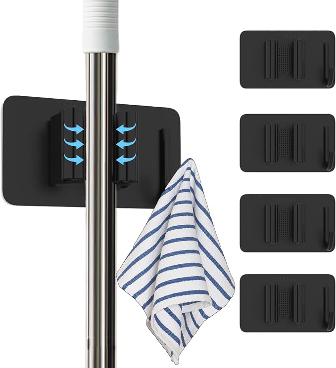 Stainless Steel Mop Holder Wall Mount – 4 Pack Heavy-Duty Broom Organizer by Unknown