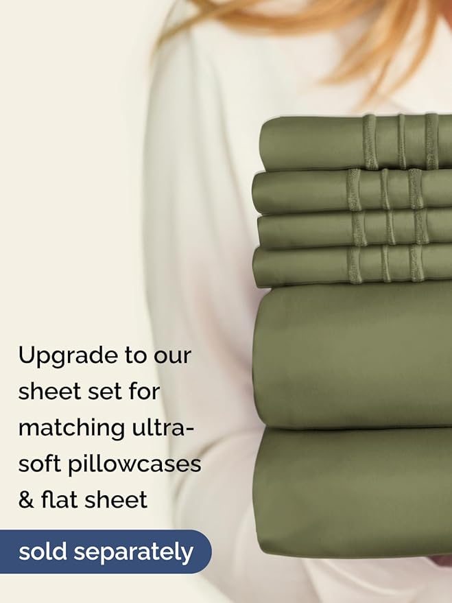 Extra Deep Twin Fitted Sheet - Hotel Luxury Single Fitted Sheet Only - Easily Fits 18 inch to 24 inch Mattress - Ultra Soft, Wrinkle & Fade Free w/Extra Deep Pockets - Breathable & Comfy - Sage Green