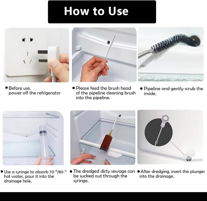 5pcs Refrigerator Drain Cleaning Tool, Reusable Fridge Dredging Kit, Remover - Image 7
