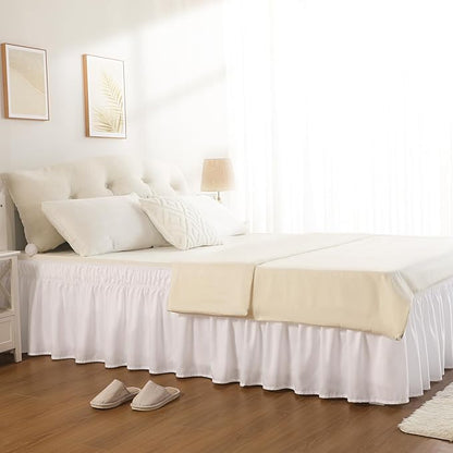 RIMELA White Bed Skirt Queen Size 12 Inch Drop, Elastic Bed Skirting for Bed Base and Frame, Bedding Dust Ruffle Easy to Install, Lightweight Wrap Around Adjustable Bedskirt