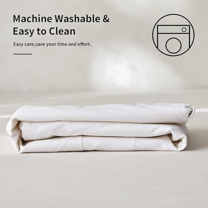 BISELINA French Linen Bed Skirt Split Corner with Button 14-Inch Tailored Drop Natural Flax Cotton Blend Basic Dust Ruffle Soft Cozy (14" Queen,Button White)