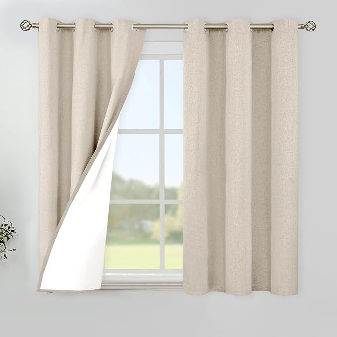 YoungsTex Oatmeal Linen 100% Blackout Curtains 48 Inch Length by YoungsTex