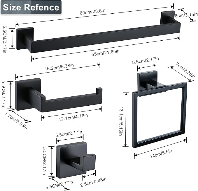 Matte Black Bathroom Accessories Bath Accessories Set Towel Racks - Image 5