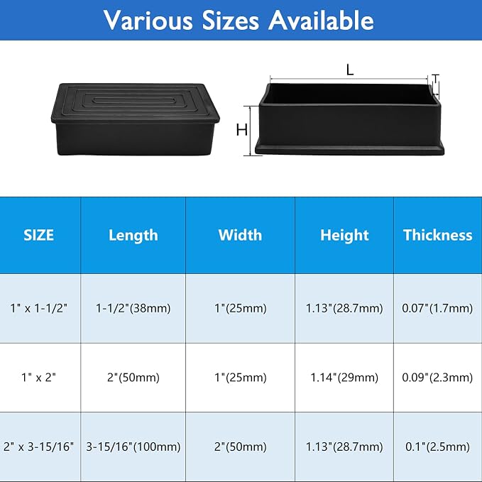 4 Pcs 1" x 1-1/2" Rectangular Rubber Chair Leg Caps, PVC Table Leg Covers - Image 8