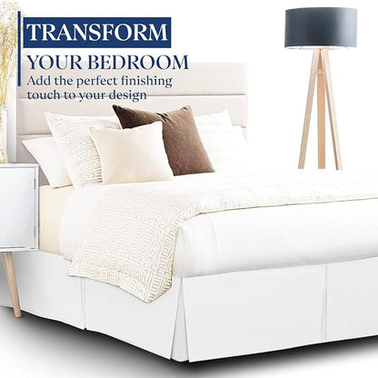 SKY BEDDINGS Luxury Pleated Queen Bed Skirt with Split Corners - 18 Inch Tailored Drop - Pleated Dust Ruffle - Wrinkle-Free 100% Microfiber - Easy Fit, Soft & Durable - White