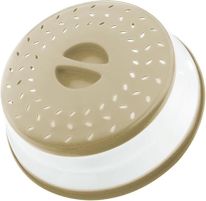 Collapsible Microwave Splatter Cover, 10.5 Inch, Dishwasher-safe, Microwave Plate Cover With Steam Vent，BPA-Free Silicone & Plastic (Old beige)
