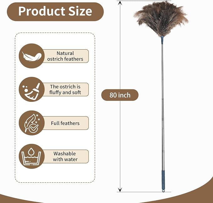Ostrich Feather Duster with Extension Pole - Image 2