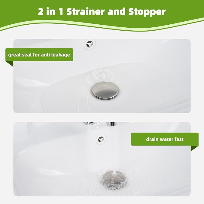 Universal 2PCS Bathroom Sink Stopper 2 in 1 Pop Up Metal Sink Drain Strainer - Image 5