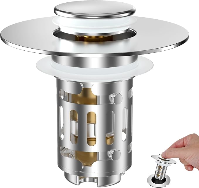 Hibbent Universal Bathroom Sink Drain Strainer, Upgraded 3 in 1 Pop Up Stopper by Hibbent