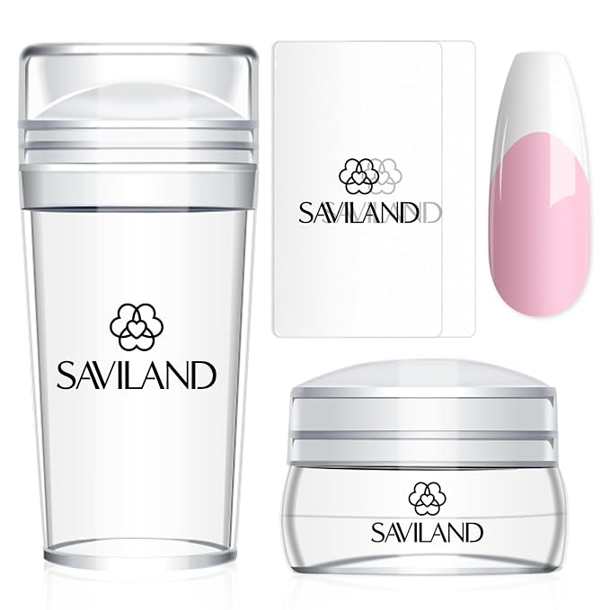 Saviland French Tip Nail Stamp: 4PCS Nail Art Stamper Kit Clear Silicone Nails by SAVILAND