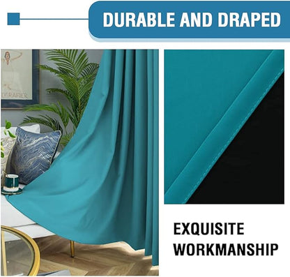 H.VERSAILTEX 100% Blackout Curtains for Bedroom Thermal Insulated Blackout Curtains 54 inch Length Full Light Blocking Curtains for Living Room with Black Liner 2 Panels Set, Turquoise Blue