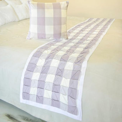 The HomeCentric King/Queen/Twin Lavender Decorative Bed Runner Full 68"x18" Bed Runner Without Pillow Cover, Checkered, Buffalo Plaid, Check Bed Scarf on Cotton Fabric - Lavender Plaid Knots