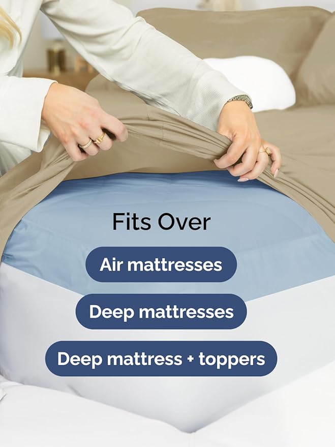 Extra Deep Cal King Sheet Set - 6 Piece Breathable & Cooling Sheets - Hotel Luxury Bed Sheets Set - Easy & Secure Fit - Soft, Wrinkle Free & Comfy Sheets Set - Beige Sheet Set with Extra Deep Pockets
