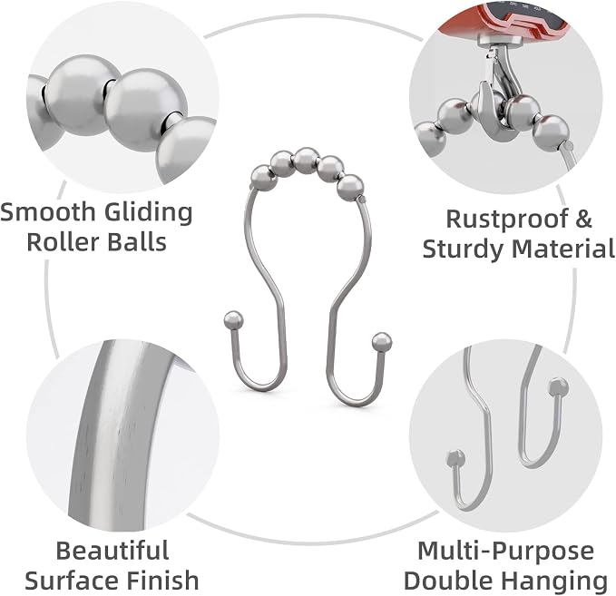 Shower Curtain Hooks Chrome Shower Curtain Rings Rust Proof, Smooth Glide - Image 2