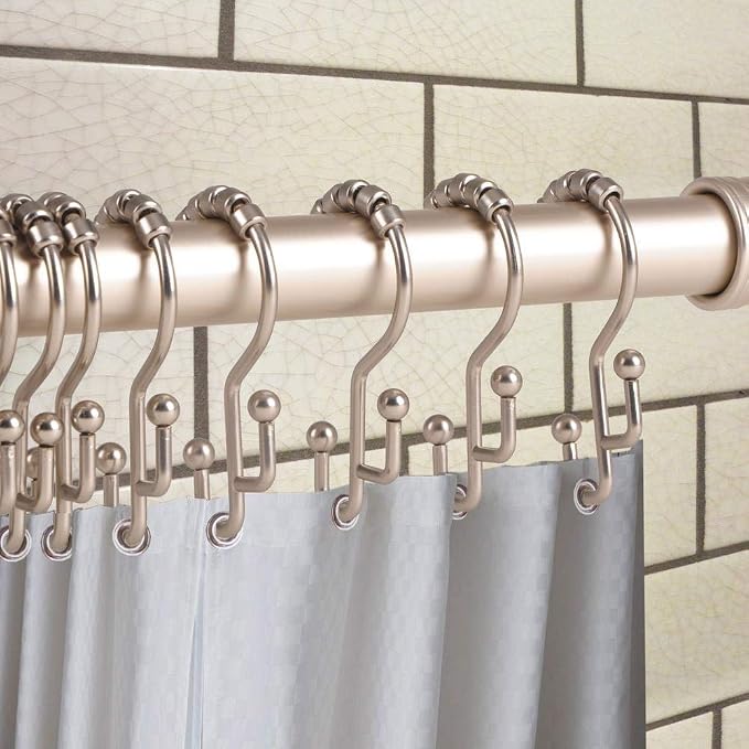 Utopia Alley Deco Flat Double Roller Shower Curtain Hooks, Satin Nickel - Image 8