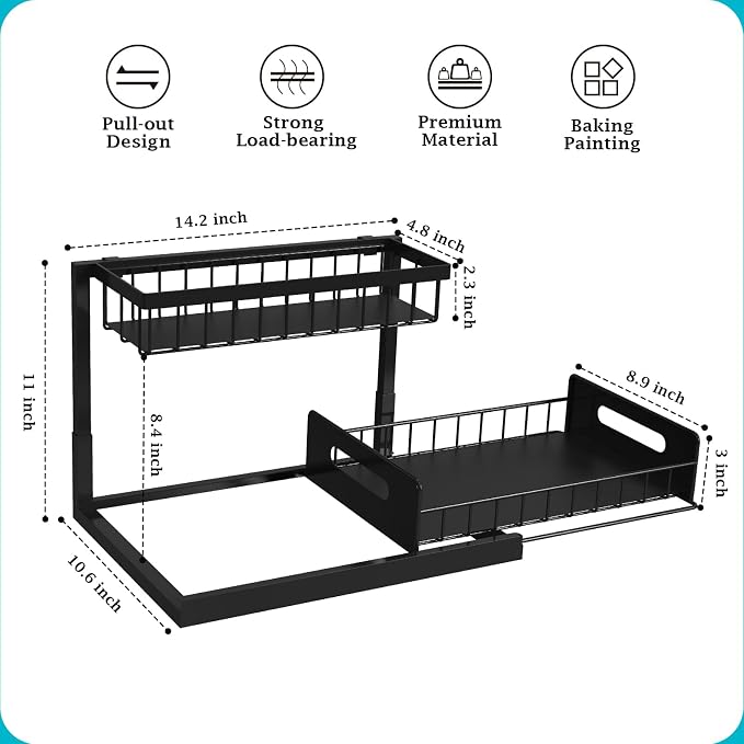 REALINN Under Sink Organizer, Pull Out Cabinet Organizer Slide Out Sink Shelf - Image 2