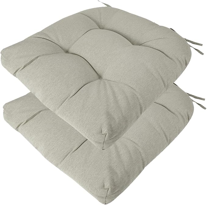 FUNHOME Outdoor Chair Cushions 19 x19 Inch,Water Resistant Tufted Seat Cushions 19",Reversible,Weather Resistant,Rounded Back Wicker Chair Cushion for Patio Garden Furniture(Light Brown)