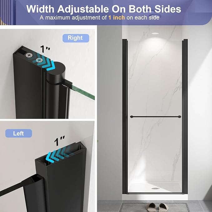 Frameless Pivot Shower Door 36"-38" W x 72" H, Swing Shower Glass Doors - Image 8