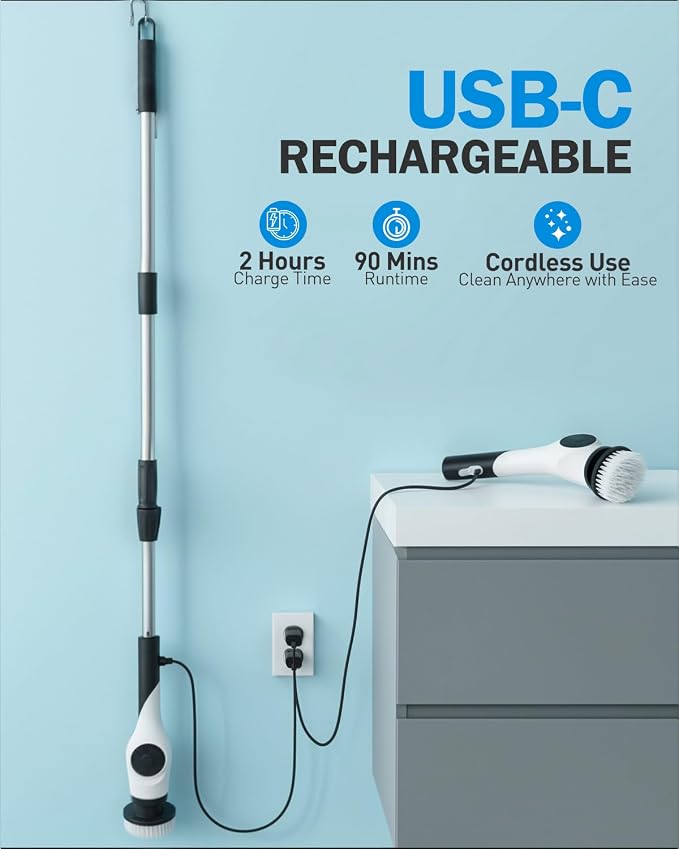 Electric Spin Scrubber with 10 Replaceable Brush Heads, IPX7 Waterproof Shower - Image 7